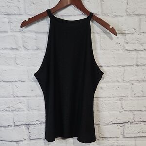 Lacy Black High Neck Sleeveless Women's Tank Top